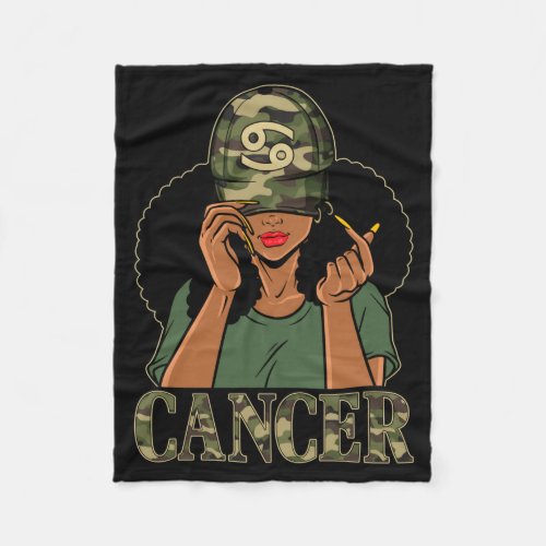 Mens Cancer Girl Black Woman With Cap Camo Afro Fleece Blanket