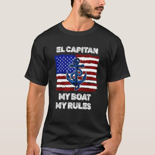 Mens Capitan My Boat My Rules Pontoon American Fla T-Shirt (Front)