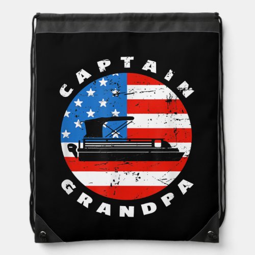 Mens Captain Grandpa Pontoon Boat US Flag 4th of Drawstring Bag