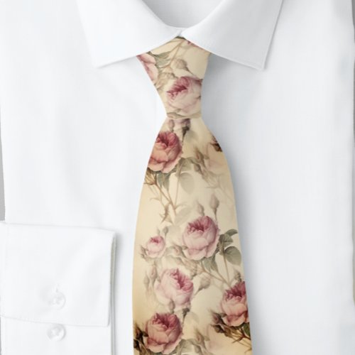 Mens Caramel and Dusty Rose Botanical  Neck Tie