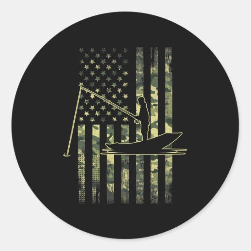 Mens Carmouflage American Flag Bass Fishing  Classic Round Sticker