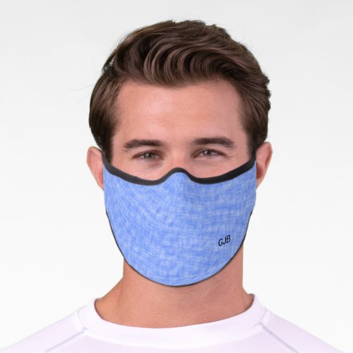 Mens Casual Blue w Optional Initials Premium Face Mask