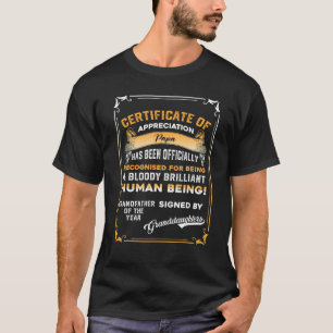 Mens Certificate Papa Of The Year Sign By Granddau T-Shirt