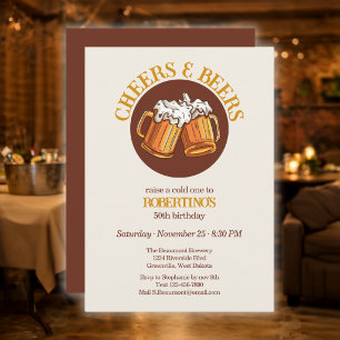 Men's Cheers and Beers Retro 50th Birthday Invitation