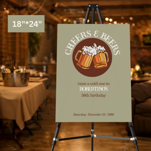 Men's Cheers and Beers Sage Retro 50th Birthday Foam Board