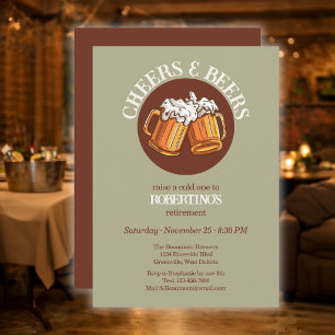 Men's Cheers and Beers Sage Retro Retirement Party Invitation