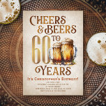 Mens Cheers & Beers Funny 60th Birthday Invitation<br><div class="desc">Celebrate the big 3-0 with style and humor with this vintage beer birthday design. The golden typography is elegant and evokes a cool glass of beer, giving it a classic retro vintage feel. Perfect for man (or woman!) in your life who loves their lagers, ales, and other beers. Perfect for...</div>