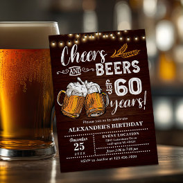 Mens Cheers & Beers Funny 60th Birthday Invitation