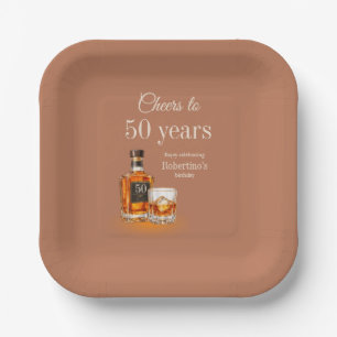 Men's Cheers to 50 Years Whiskey Theme Birthday Paper Plates