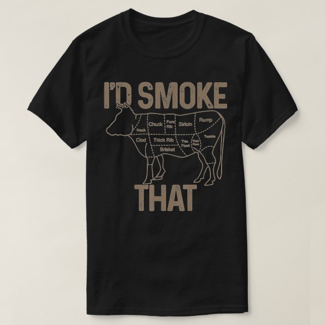 Mens Chef Butcher Cook BBQ I'd Smoke That Cow Beef T-Shirt (Design Front)