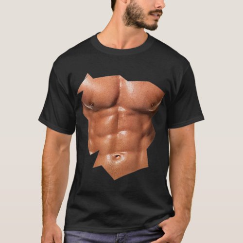 Mens Chest Six Pack Abs funny fake abs Muscles REA T_Shirt