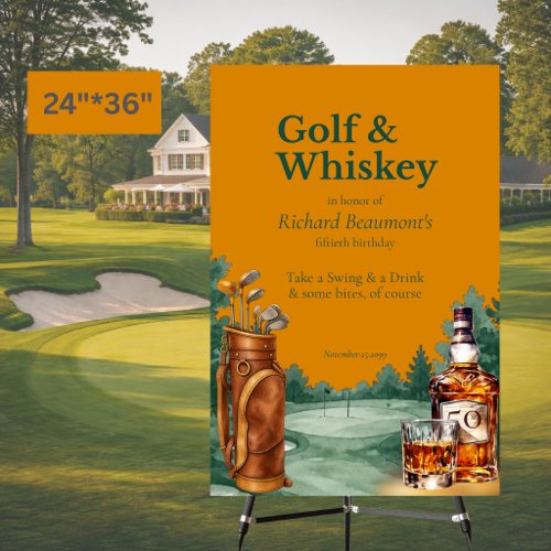 Men's Chic Golf and Whiskey Themed 50th Birthday Foam Board