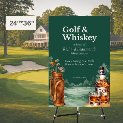 Men's Chic Golf and Whiskey Themed 50th Birthday Foam Board