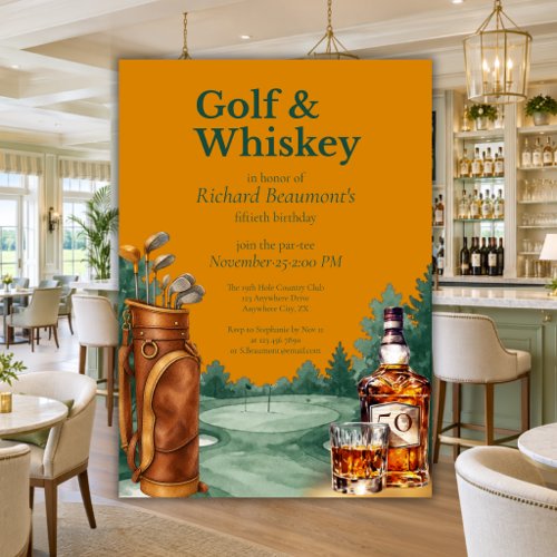 Men's Chic Golf and Whiskey Themed 50th Birthday Invitation