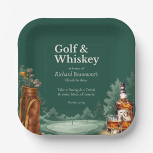 Men's Chic Golf and Whiskey Themed 50th Birthday Paper Plates
