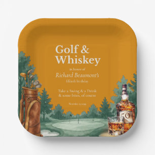 Men's Chic Golf and Whiskey Themed 50th Birthday Paper Plates