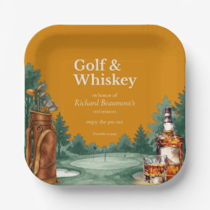 Men's Chic Golf & Whiskey Themed Retirement Party Paper Plates