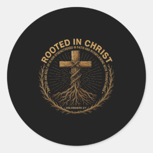 Mens Christian Shirt Rooted In Christ Faith Shirt Classic Round Sticker