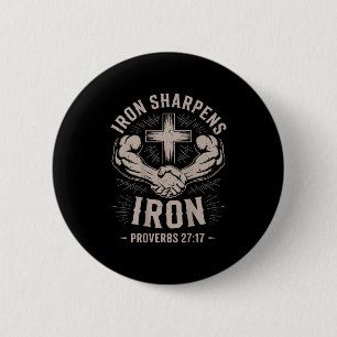 Men's Christian Workout Iron Sharpens Iron Proverb Button