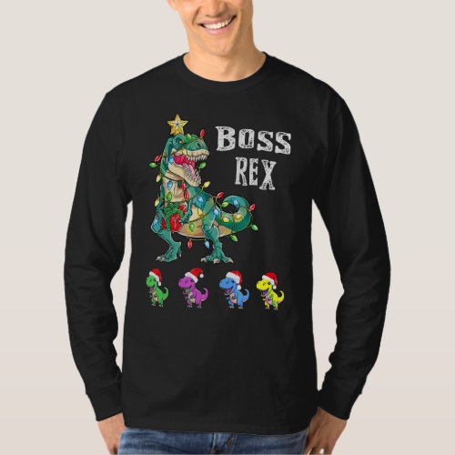 Mens Christmas Boss Rex With T Rex Grandkids T_Shirt