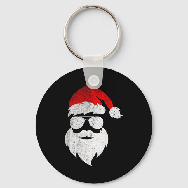 Mens Christmas Santa Claus Face Sungles With Hat B Keychain (Front)