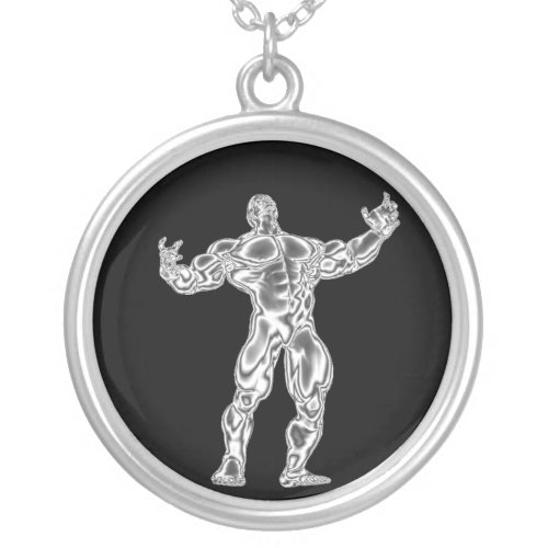 Mens Chrome Bodybuilder Get Pumped Necklace