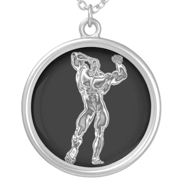 Mens Chrome Bodybuilding Necklace (Front)