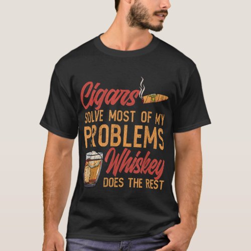 Mens Cigar Smoker Cigar Lover Funny Whiskey Cigar T_Shirt