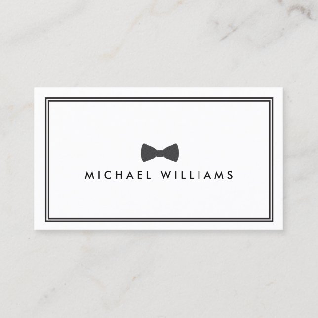 Men's Classic Bow Tie Logo - Black and White Business Card (Front)