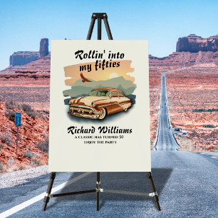 Men's classic car desert sunset 50th Birthday Foam Board