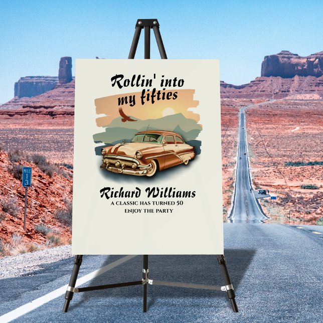 Men's classic car desert sunset 50th Birthday Foam Board (Creator Uploaded)