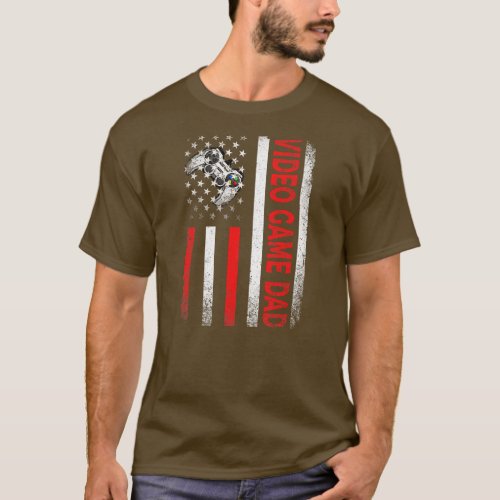 Mens Classic Retro American Flag Video Game Dad T_Shirt