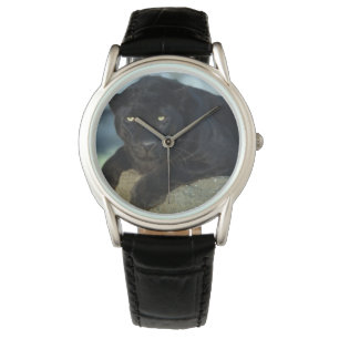 Mens Classic Watch/Wildlife Black Cat Watch