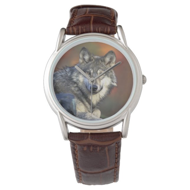 Mens Classic Watch/Wildlife Wolf Watch (Front)