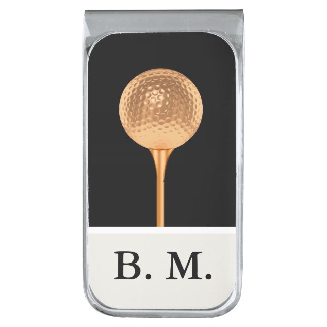 Men's Classy Golf Monogram Silver Finish Money Clip (Front Vertical)