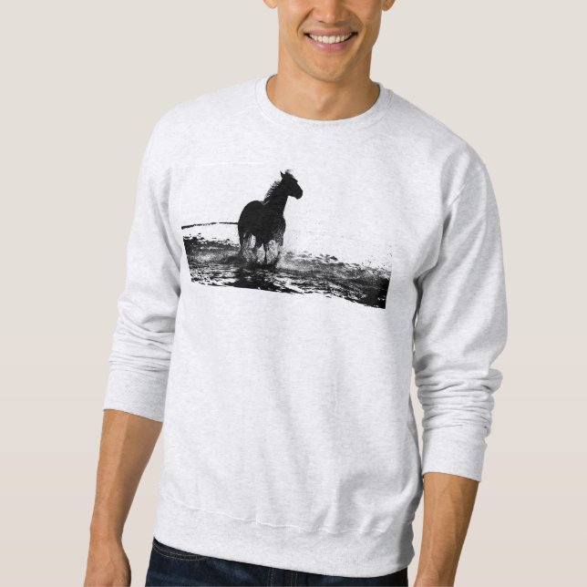Mens Clothing Ash Sweatshirt Running Horse Design (Front)