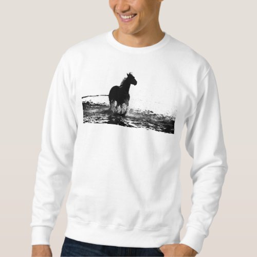 Mens Clothing Pop Art Running Horse Double Sided Sweatshirt