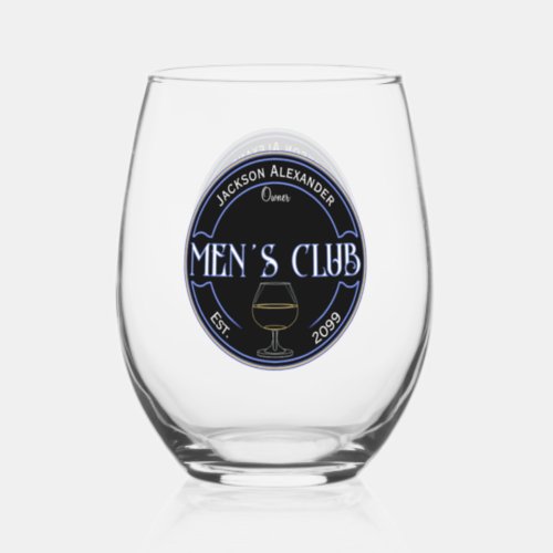 Mens Club Man Cave Drinkware Cocktail Stemless Wine Glass