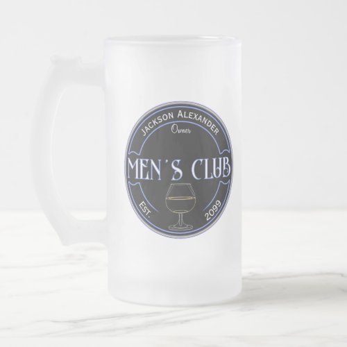 Mens Club Man Cave Drinkware  Frosted Glass Beer Mug