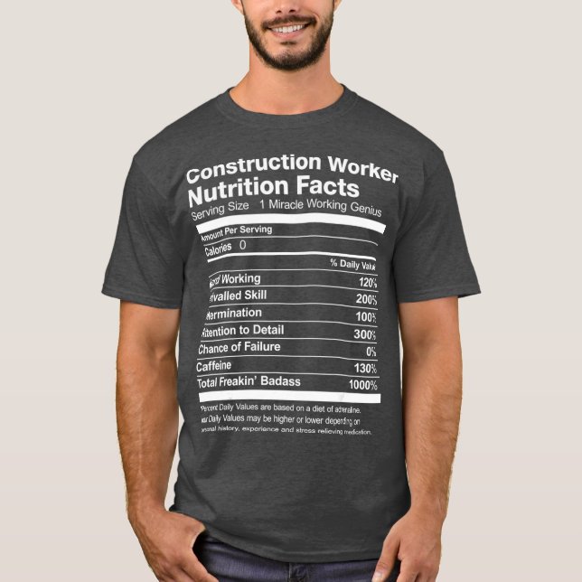 Mens Construction Worker Nutrition Facts Funny T-Shirt (Front)