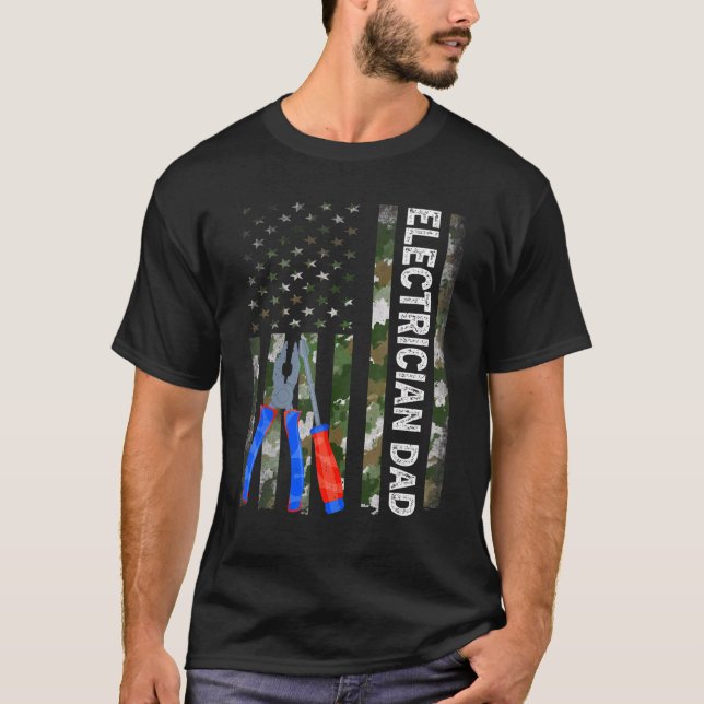 Mens Cool American Flag Camouflage Electrician Dad T-Shirt (Front)