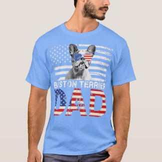 Mens Cool Boston Terrier Dad USA Flag Patriotic Fa T-Shirt