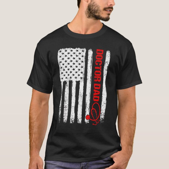 Mens Cool Father's Day American Flag Doctor Dad 4t T-Shirt (Front)