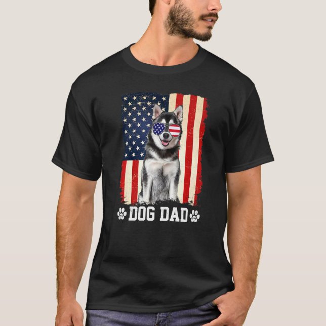 Mens Cool Siberian Husky Dog Dad American Flag Fat T-Shirt (Front)