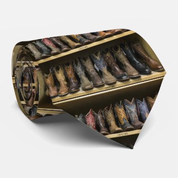 Mens Cowboy Boots On A Shelf Western Neck Tie by RODEODAYS at Zazzle