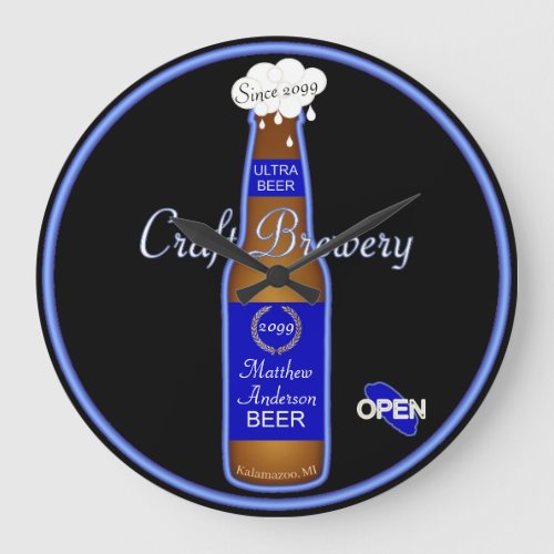 Mens Craft Brewery Beer Bottle Clock Sign