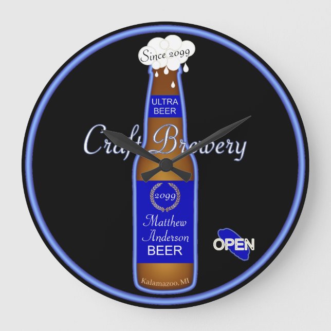 Men's Craft Brewery Beer Bottle Clock Sign (Front)