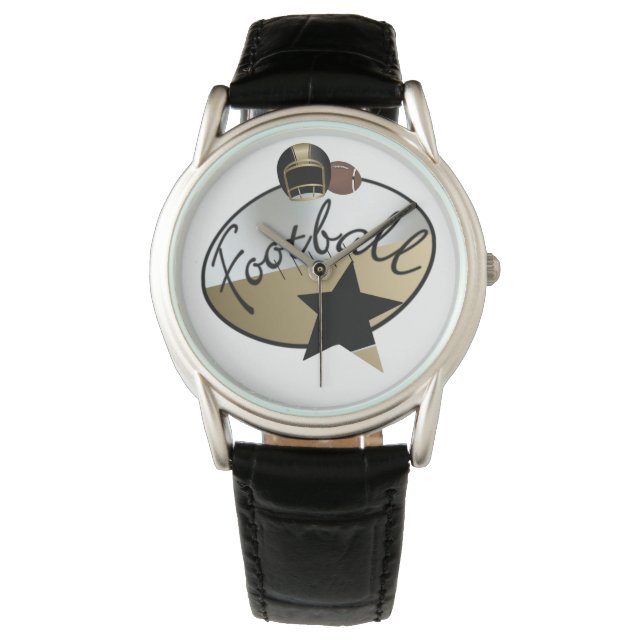 Men's Crown Protector Black Leather Strap Watch (Front)