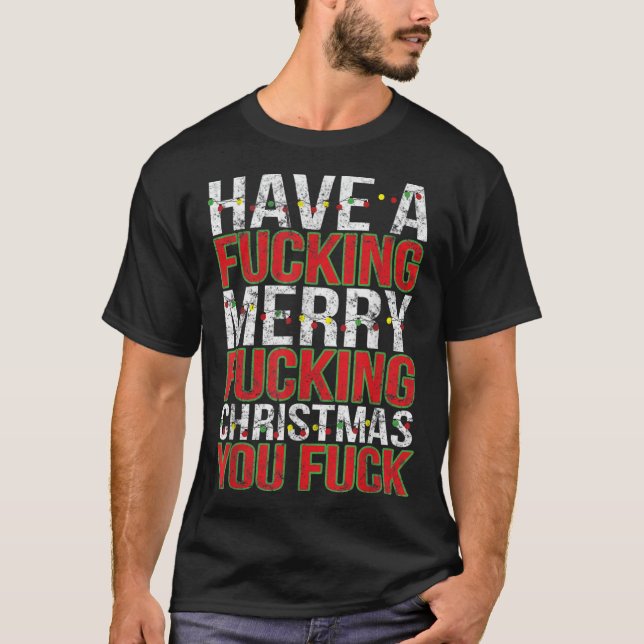Mens Crude Adult Humor Bah Humbug Gift Merry Fucki T-Shirt (Front)