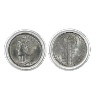 Men's Cuff-links; Mercury Dime Design Cufflinks